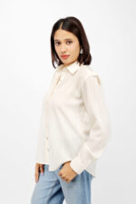 Women’s Solid Textured Shirt Top White - Image 3