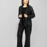 Black Sequin Jacket with Flared Pants Co-Ord Set