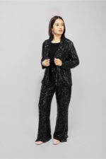 Black Sequin Jacket with Flared Pants Co-Ord Set