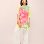 Peony Bloom Hand-Painted Kaftan Top Yellow