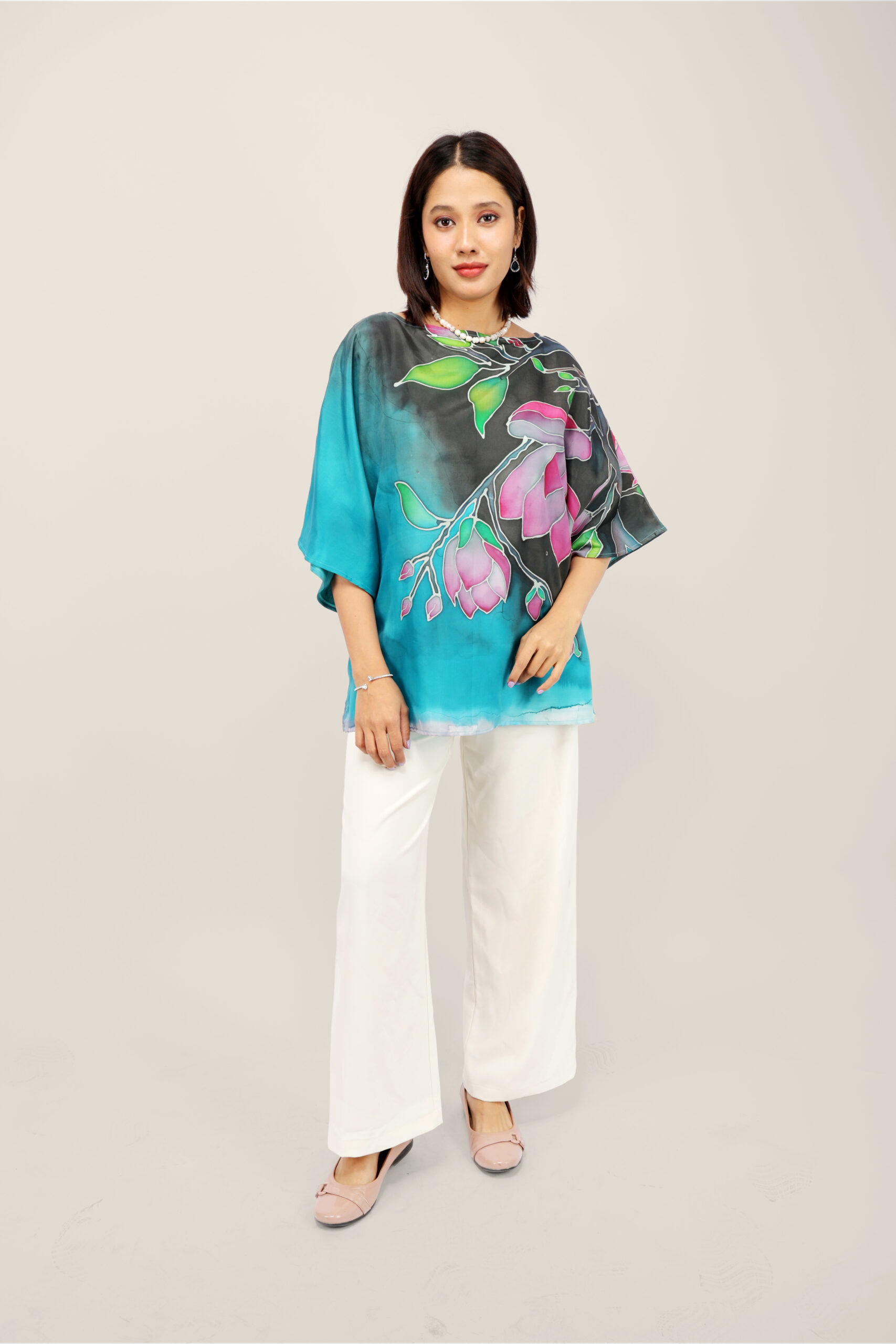 01 (24) Magnolia Luxe Hand-Painted Silk Top - Image 1