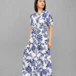 Elegant Blue Floral Maxi Dress White