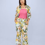 Women’s Sky Blue Floral Printed Satin Co-ord Set
