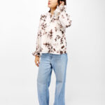 Elegant White Floral Printed Top in Heavy Georgette with V-Slit Neck