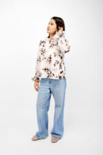 Elegant White Floral Printed Top in Heavy Georgette with V-Slit Neck