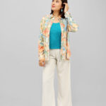 Women’s Multicolour Floral Abstract Printed Shirt Top with Gold Foil Finish