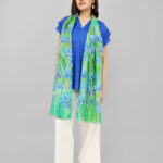 Floral Iris Hand-Painted Silk Stole 2 Meter Scarf