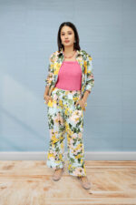 Women’s Sky Blue Floral Printed Satin Co-ord Set - Image 2