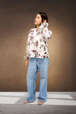 Elegant White Floral Printed Top in Heavy Georgette with V-Slit Neck - Image 5
