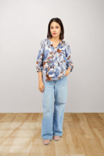 Women’s Blue & Brown Floral Printed Casual Top in 100% Rayon - Image 2
