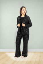 Black Sequin Jacket with Flared Pants Co-Ord Set - Image 2