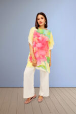 Peony Bloom Hand-Painted Kaftan Top Yellow - Image 2