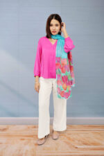 Luxury Hand Painted Tulips Silk Scarf 2 Meter Stole - Image 3