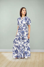 Elegant Blue Floral Maxi Dress White - Image 2