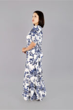 Elegant Blue Floral Maxi Dress White - Image 3