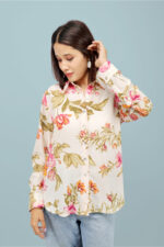 Elegant Off-White Floral Printed Shirt in Heavy Georgette - Image 3