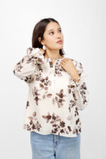 Elegant White Floral Printed Top in Heavy Georgette with V-Slit Neck - Image 4