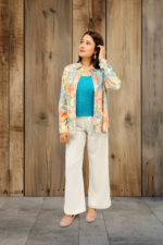 Women’s Multicolour Floral Abstract Printed Shirt Top with Gold Foil Finish - Image 3