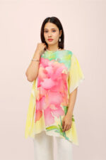 Peony Bloom Hand-Painted Kaftan Top Yellow - Image 3