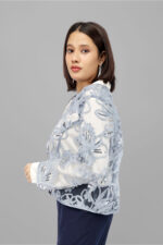 Light Blue Embroidered Sheer Cape – Sequin Detail Elegance - Image 3