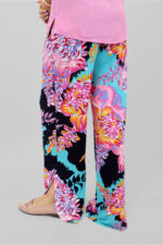 Women’s Teal Floral Printed Wide Leg Palazzo Pants - Image 3