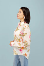 Elegant Off-White Floral Printed Shirt in Heavy Georgette - Image 4