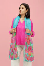 Luxury Hand Painted Tulips Silk Scarf 2 Meter Stole - Image 2
