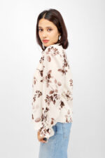 Elegant White Floral Printed Top in Heavy Georgette with V-Slit Neck - Image 3