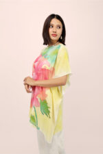 Peony Bloom Hand-Painted Kaftan Top Yellow - Image 4