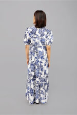 Elegant Blue Floral Maxi Dress White - Image 4