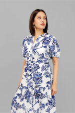 Elegant Blue Floral Maxi Dress White - Image 5