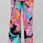 Women’s Teal Floral Printed Wide Leg Palazzo Pants