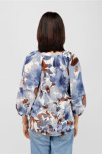 Women’s Blue & Brown Floral Printed Casual Top in 100% Rayon - Image 5