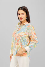 Women’s Multicolour Floral Abstract Printed Shirt Top with Gold Foil Finish - Image 5