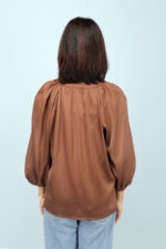 Women’s Chocolate Brown Satin Casual Top with V-Neck - Image 5