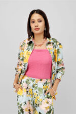 Women’s Sky Blue Floral Printed Satin Shirt Casual Top - Image 4