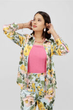 Women’s Sky Blue Floral Printed Satin Shirt Casual Top - Image 3