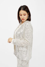 Women’s Champagne Sequin Open-Front Party Jacket with Collared Neck - Image 3