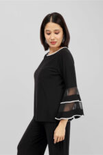 Black Bell Sleeve Co-ord Set with Rhinestone Trim – Elegant Top & Palazzo Set - Image 6