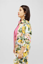 Women’s Sky Blue Floral Printed Satin Shirt Casual Top - Image 2