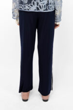 Women’s Navy Blue Straight Palazzo Pants with Silver Side Slit Detail - Image 3