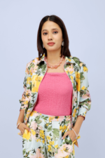 Women’s Sky Blue Floral Printed Satin Shirt Casual Top