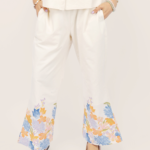 Women’s Cream Floral Hem Straight Fit Trousers