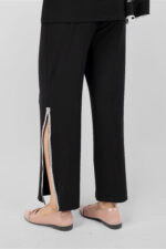 Women’s Elegant Black Straight Fit Pants with Rhinestone Side Slit - Image 5