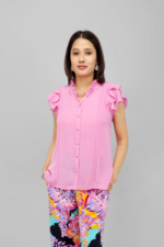 Women’s Peony Pink Ruffle Sleeve Button-Down Top