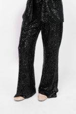 Women’s Black Sequin Flared Party Pants with Bell Bottom Style - Image 2