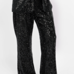 Women’s Black Sequin Flared Party Pants with Bell Bottom Style