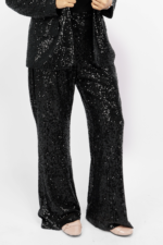 Women’s Black Sequin Flared Party Pants with Bell Bottom Style