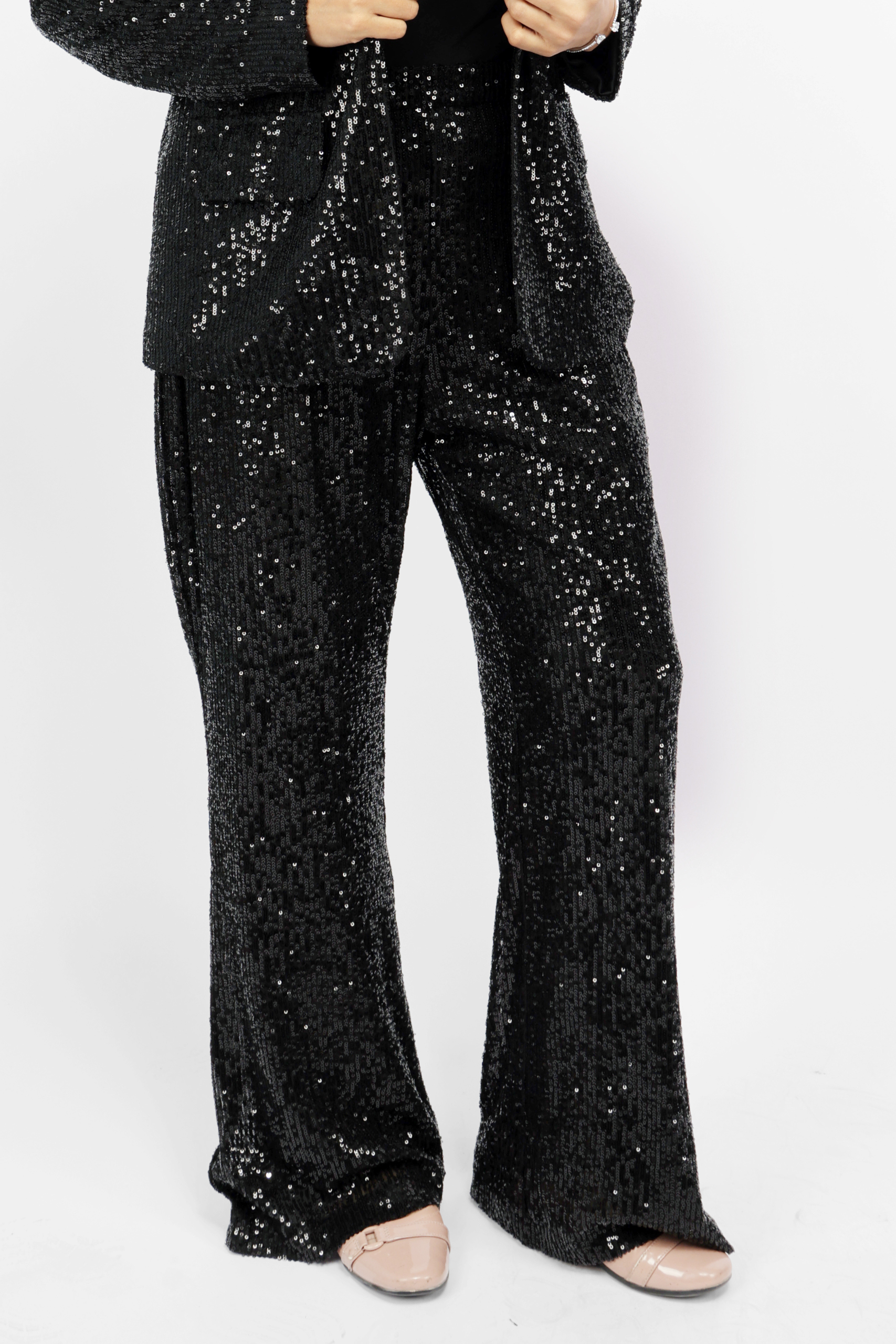 11 (5) Women’s Black Sequin Flared Party Pants with Bell Bottom Style - Image 1