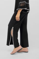 Women’s Elegant Black Straight Fit Pants with Rhinestone Side Slit - Image 2